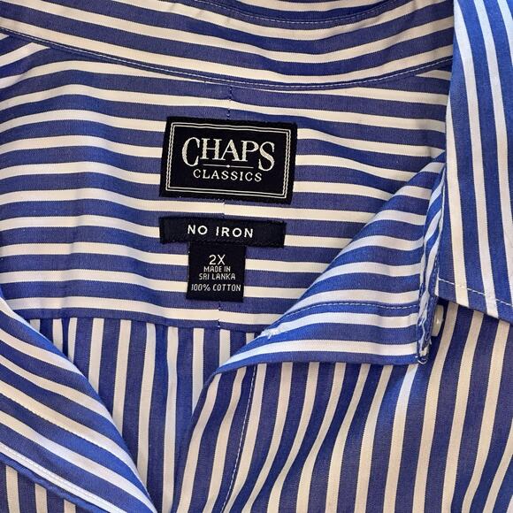 Chaps Classics Women's Blue White Striped Long Sleeve No Iron Shirt 2x - Picture 2 of 7